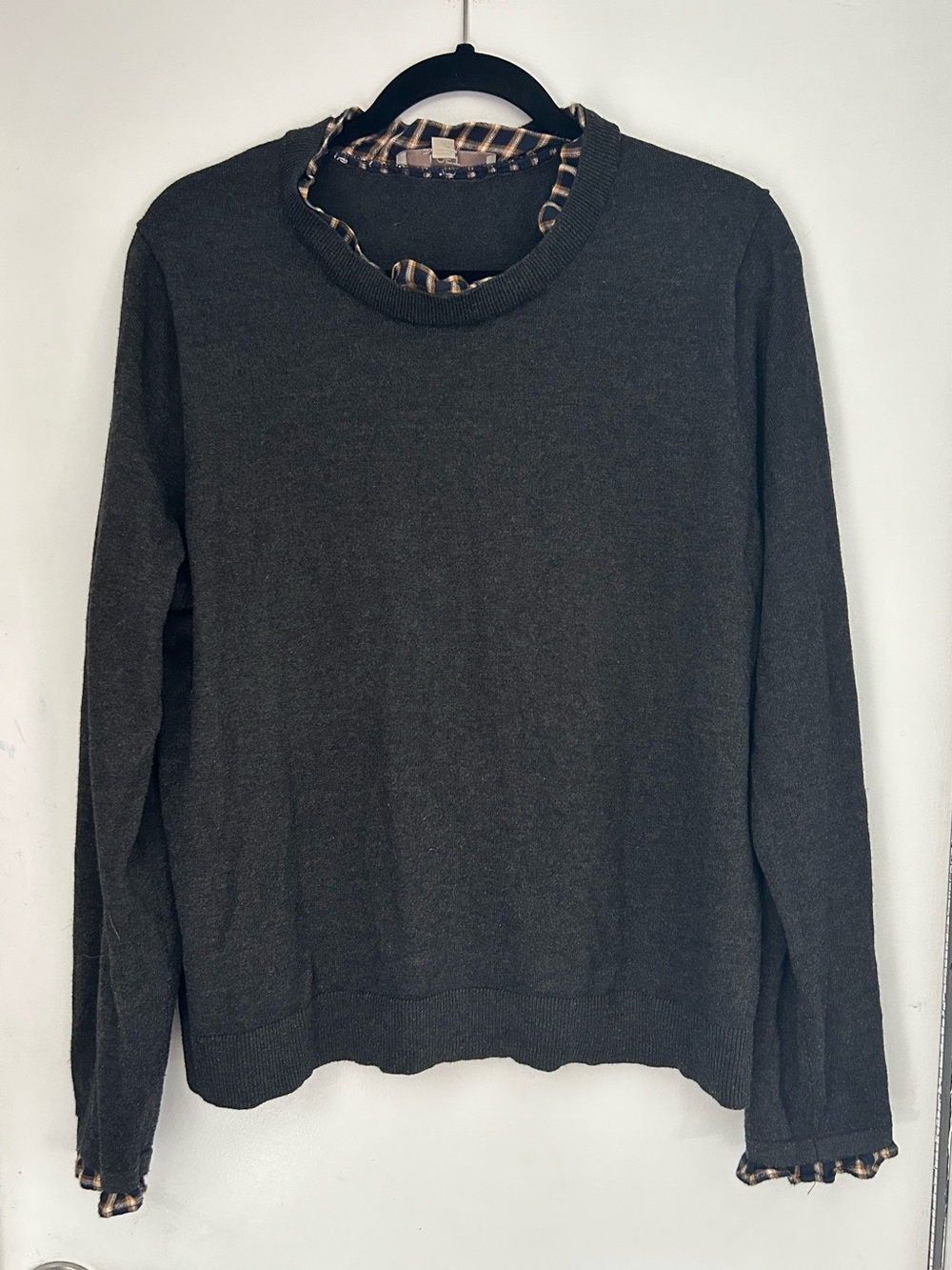LOFT - Twofer Sweater with plaid collar and cuffs